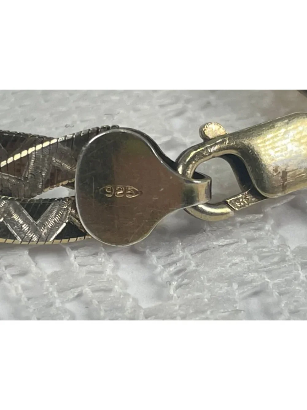 Braided Sterling Silver Bracelet With Lobster Clasp Closure Textured Design 7 In